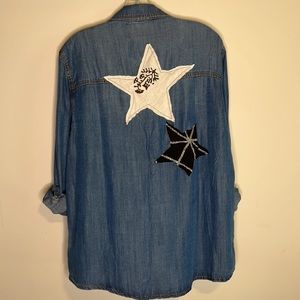 Custom Made Upcycled Demin Star Shirt - 1X